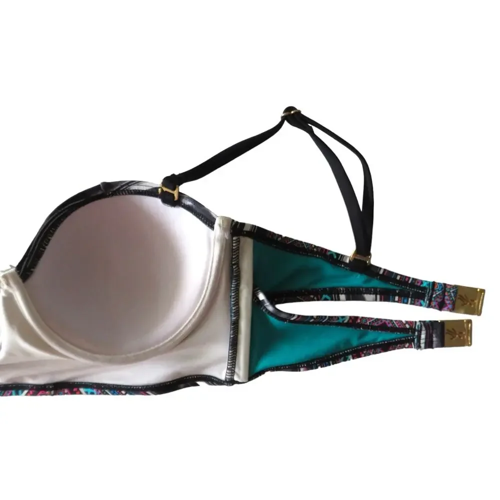 Kenneth Cole Bikini Top Bathing Suit Adj Straps Colorful Beach Summer Sz Small 4